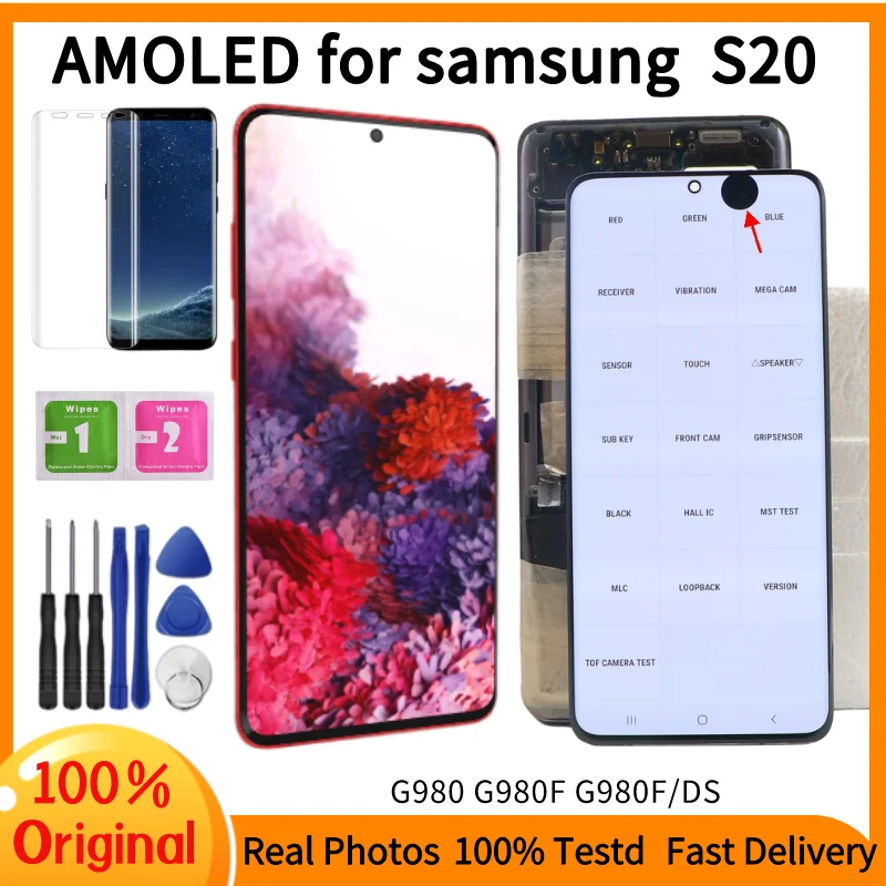 Cena Oryginalny Ekran Dotykowy AMOLED G980F Do Samsung Galaxy S20 Ekran Dotykowy Digitizer Zgromadzenie S20 SM-G981B/DS G981 Wyświetlacz LCD