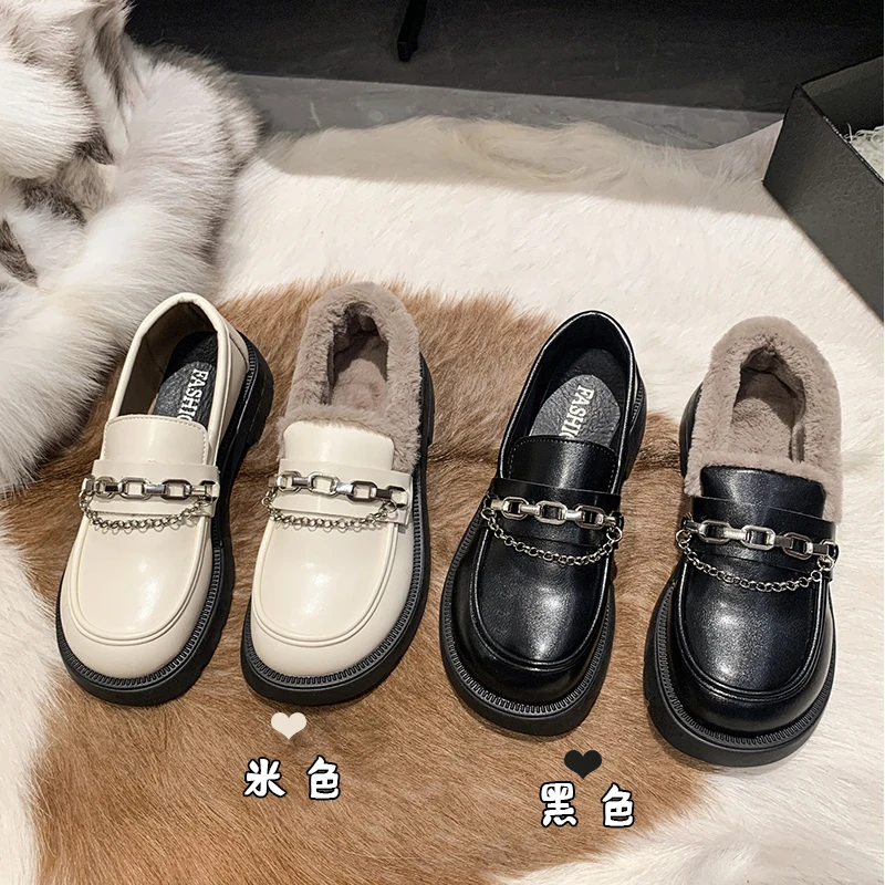 

Platform Shoes Women's High Heels 2023 Academic Style Square Heel Chain Women's Small Leather Shoes Mary Janes Platform Heels
