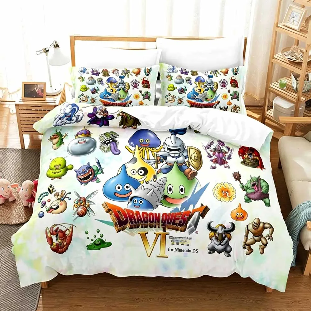 Фото Комплекты постельного белья для фанатов игры Dragon Quest, супермягкий пододеяльник, удобный подарок, размеры: односпальный, двуспальный, королевский. №3