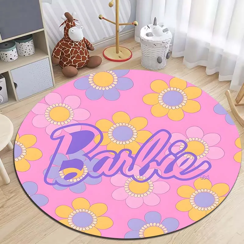Розовый декоративный ковер Барби с принтом круглый для гостиной дивана стола