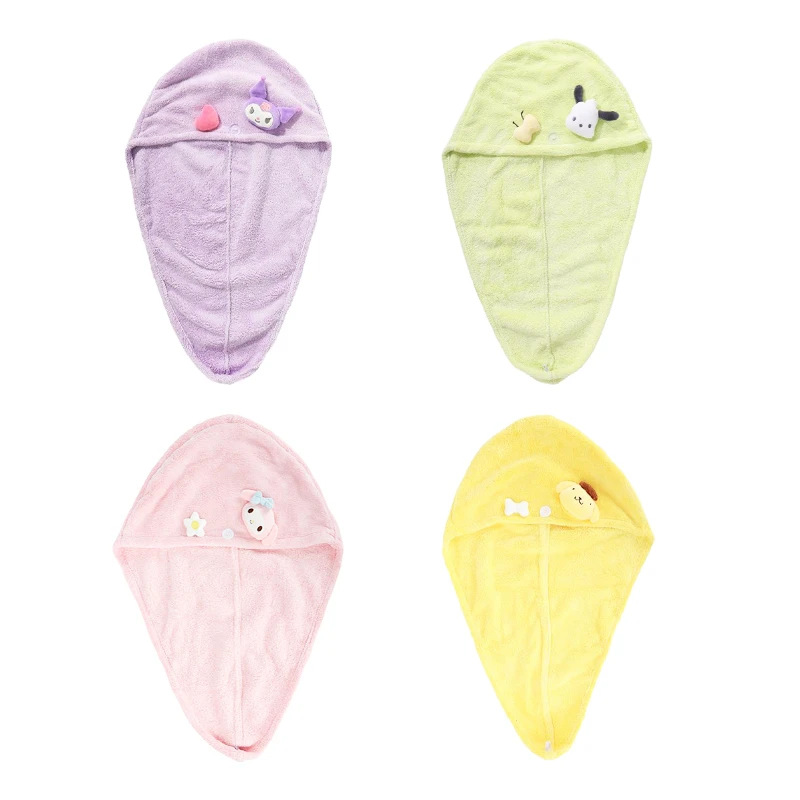 

Kawaii Sanrio MyMelody Dry Hair Cap Kuromi PomPomPurin Cartoon Wearable Soft Absorbent Quick Drying Portable Girls Shower Cap