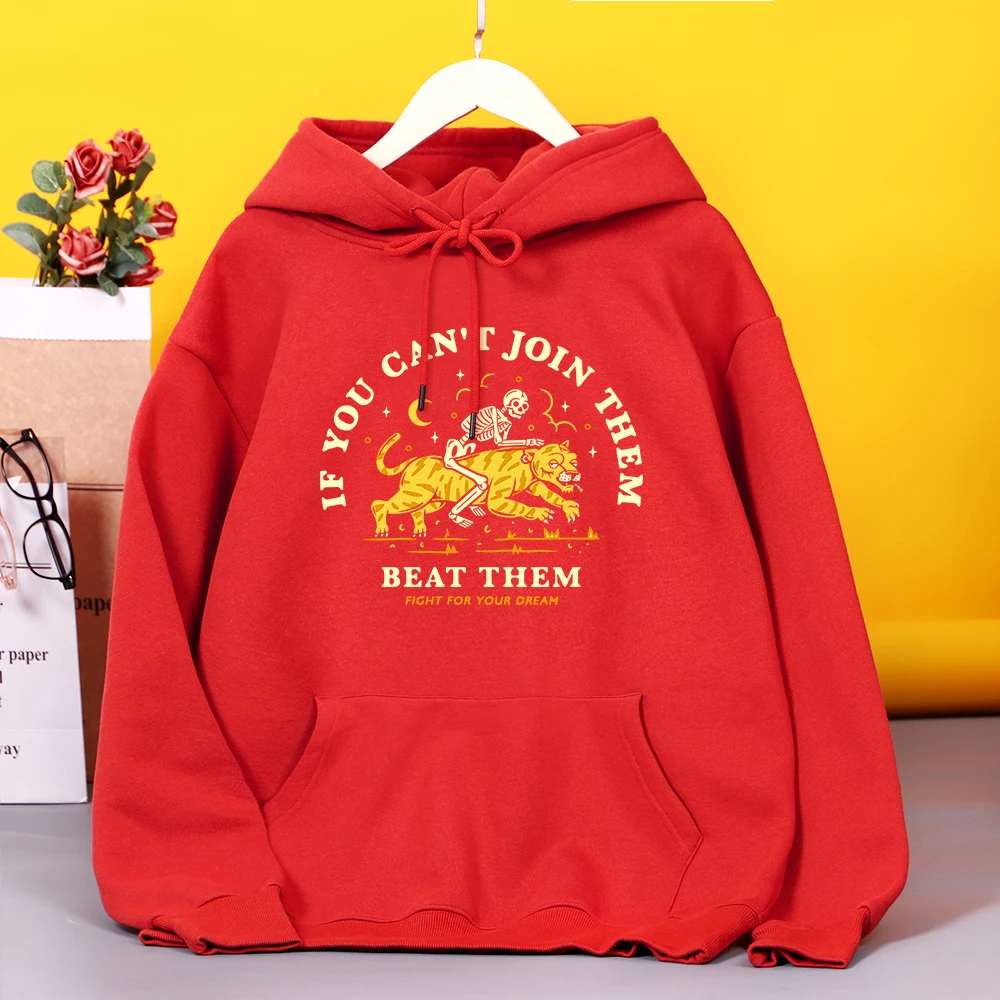 

If You Can'T Join Them Beat Them Fight For Your Dream Skull Tames TigersFemale Hooded Fashion Pocket Hoodies Casual hoodie Tops