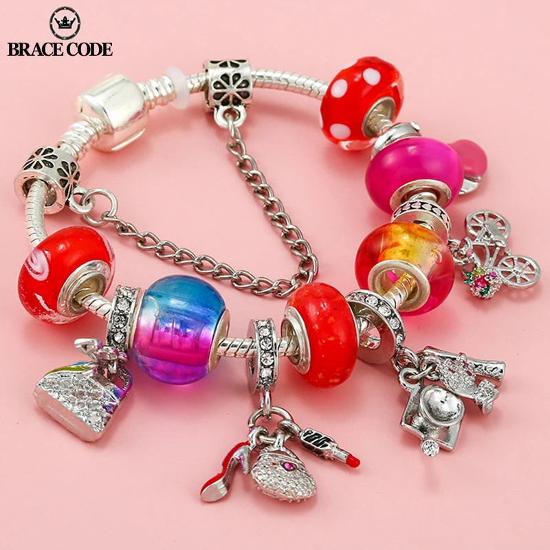 

2022 NEW Fine's Red Crystal Beaded Bracelet Women's Kids Crystal Beads DIY Flowers Jewelry Wedding Party New Year Gift