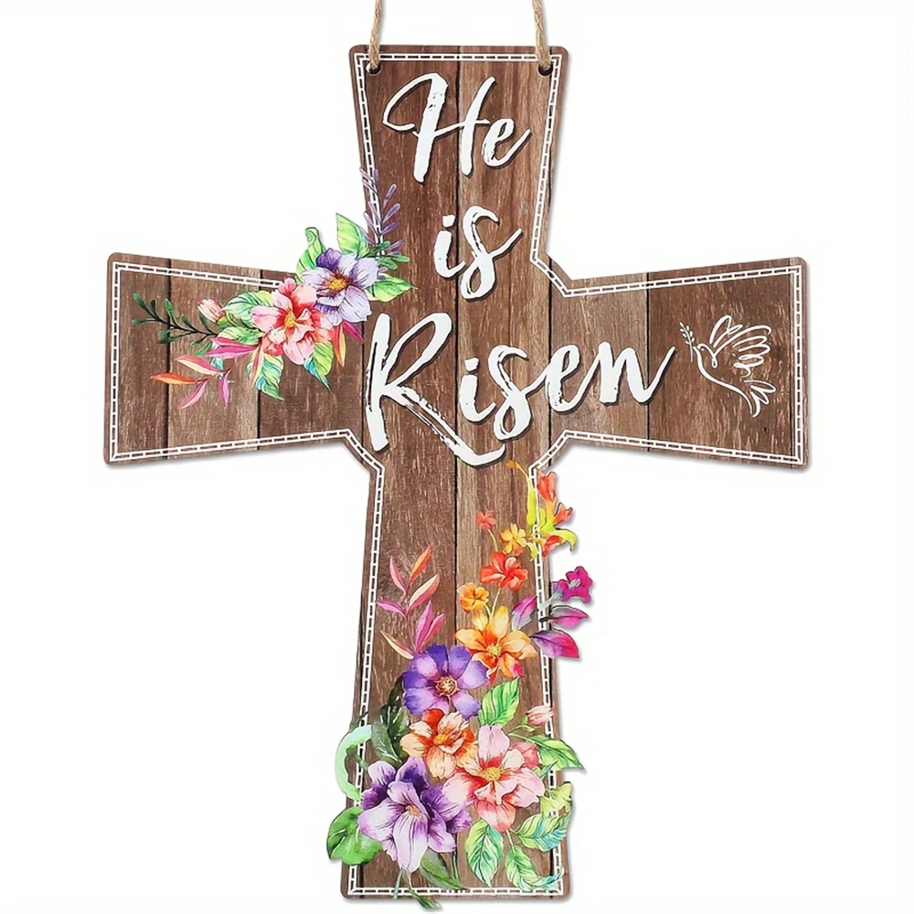 Пасхальная деревянная дверная вешалка с цветочным узором: Универсальное