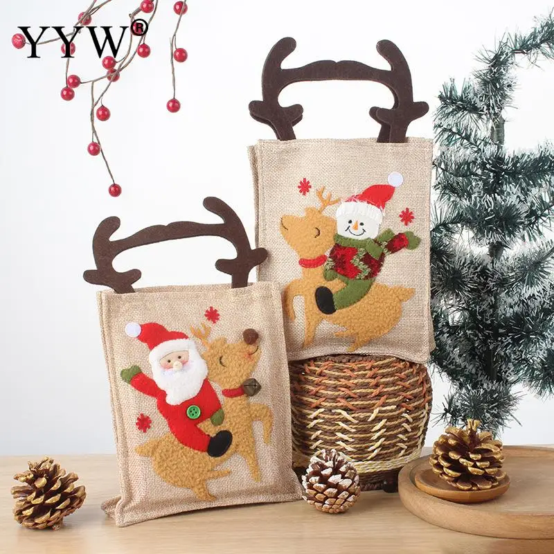 

Рождественские подарочные пакеты, льняная ткань, Рождественская упаковочная сумка, Рождественская коробка для конфет с Санта-Клаусом, новый год 2023, сувениры для детей, мешок, декор для Рождества