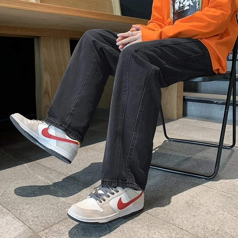 EOENKKY/2022 Autumn And Winter New Korean Fashion Men's Baggy Jeans Classic Unisex Man Straight Denim Wide-leg Pants S-2XL