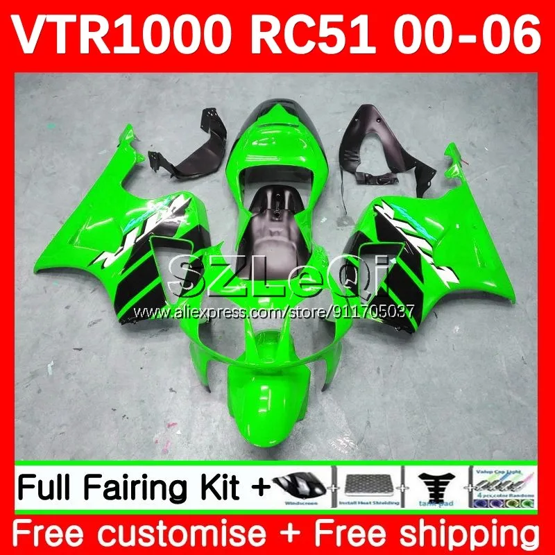 

Глянцевые зеленые боди для HONDA VTR1000 RC51 VTR 1000 01 02 03 04 05 06 SP1 SP2 2000 2001 2002 2003 2004 2005 2006 обтекатель 57LQ.208