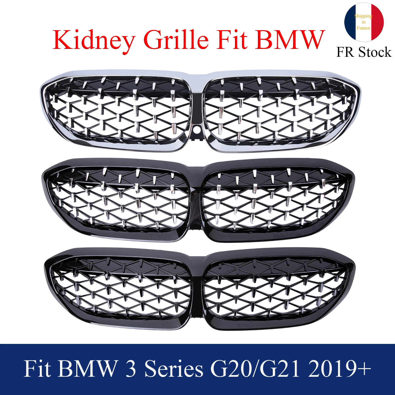 Хромированный бриллиантовый передний гриль для почек, глянцевый черный, подходит для 2019 + BMW 3 серии G20 G21 xDrive 318i 320i 330i M340i 318d 320d 330d M340d