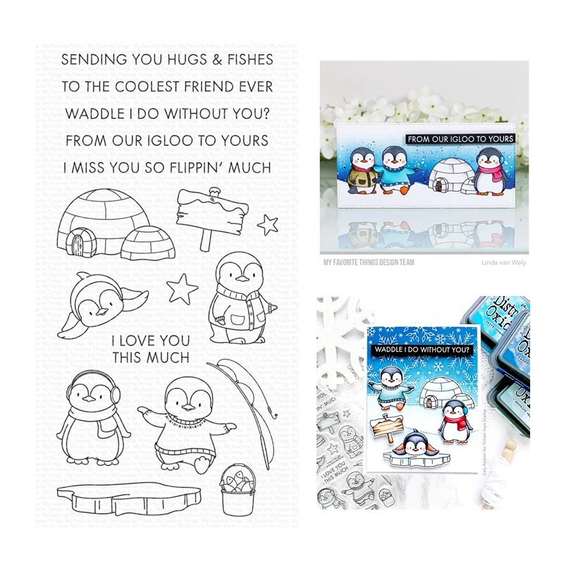 

2022 New Arrival Playful Penguins Christmas Clear Stamps Cutting Dies Scrapbooking for Paper Making Embossing Frames Card Set