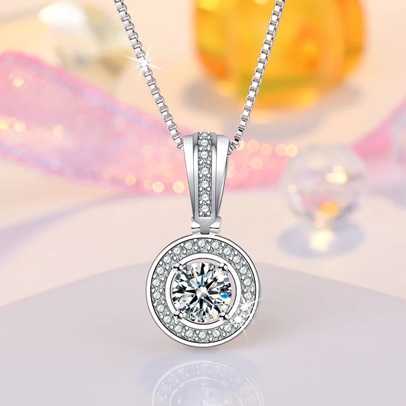 

Charming Zircon Round Water Drop Pendant Necklace For Women Jewelry Trendy Sterling Silver 925 Clavicle Necklace Female Gift