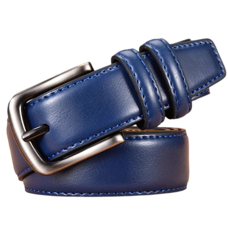 Men's leather belt men's leather leisure pin buckle belt neutral blue belt men Width is 3.3 cm