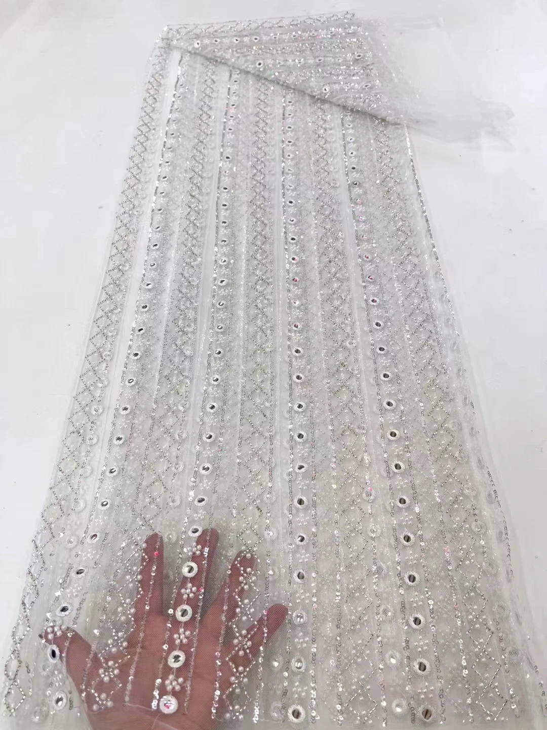 

Роскошная африканская кружевная ткань с блестками для жениха высокого качества 2023 Тяжелая вышивка бисером французское свадебное платье