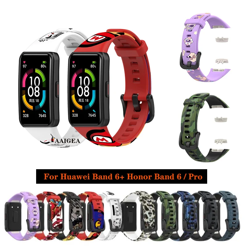 Silicone Watch Band Fashion Cartoon Camo Pattern Strap For Huawei band 6 / Honor Pro Wristband |