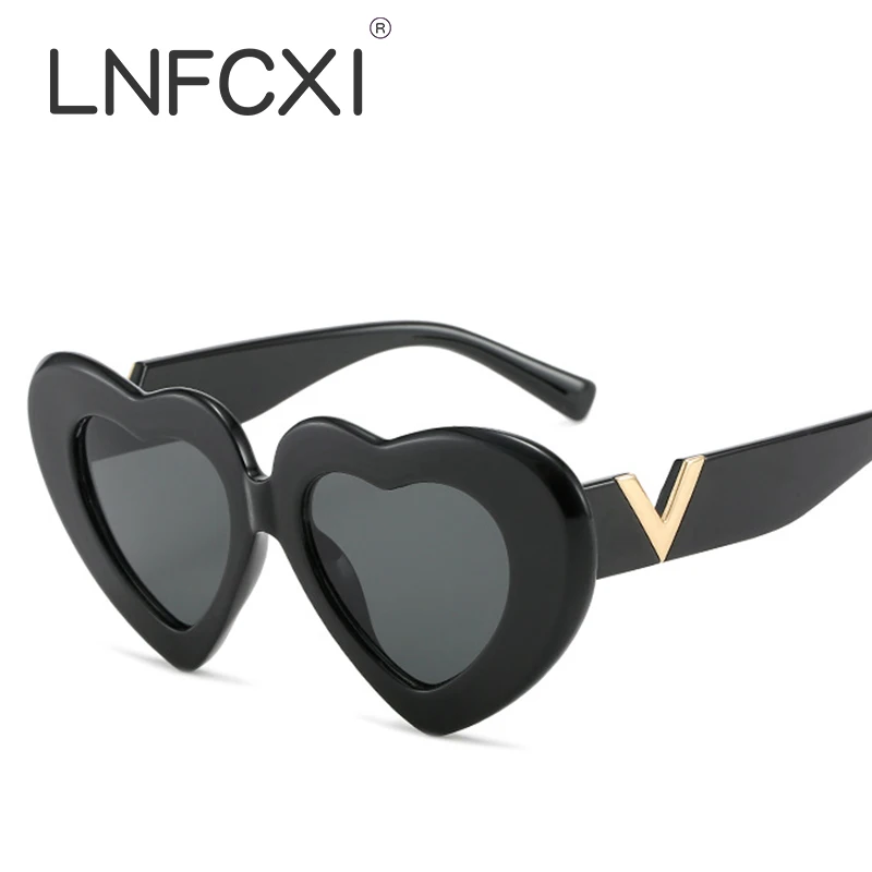 

LNFCXI 2022 New Arrival Fashion Love Heart Sunglasses Women Brand Designer Vintage Female V Shades Gradient Sun Glasses