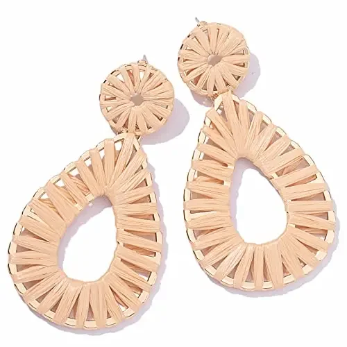 Серьги в стиле бохо из рафии эффектные богемные серьги форме капли для женщин