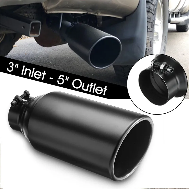 

Universal Car Exhaust Muffler Tail Pipe 3" Inlet 5" Outlet Exhaust Tip Tail Pipe Rolled End Stainless Steel Black Angle Cut Tube