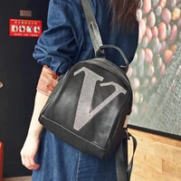 cute backpack women real leather letter mochilas para ninas trend travel simple backpack female rucksack shoulder bag