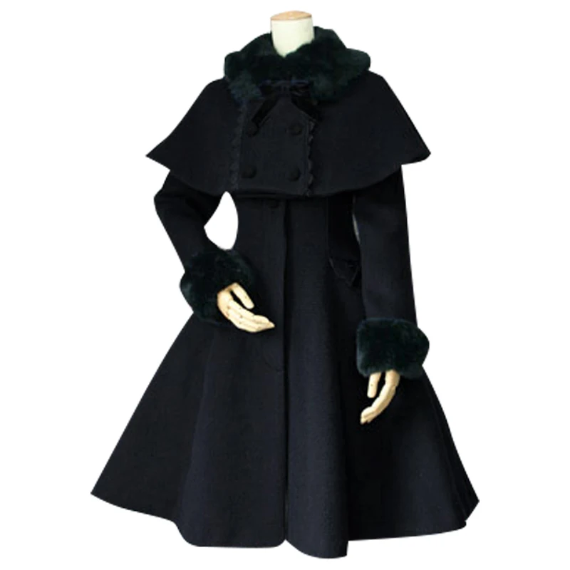 

Custom Tailored Women's Winter Coat Retro Style Female Two Piece Long Coat with Poncho Jacket
