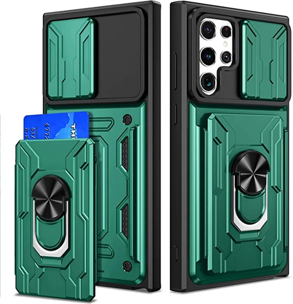 

For Samsung S22 S21 Ultra Plus Case Card Armor Stand Holder Camera Protection Galaxy Note 20 A53 A13 A32 A52 A72 A12 A21S A52S
