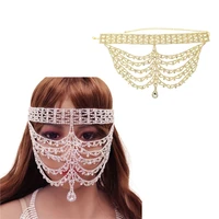 adjustable luxury rhinetone eyemask nightclub cover face jewelry for dance party shiny crystal cup chain veil face mask