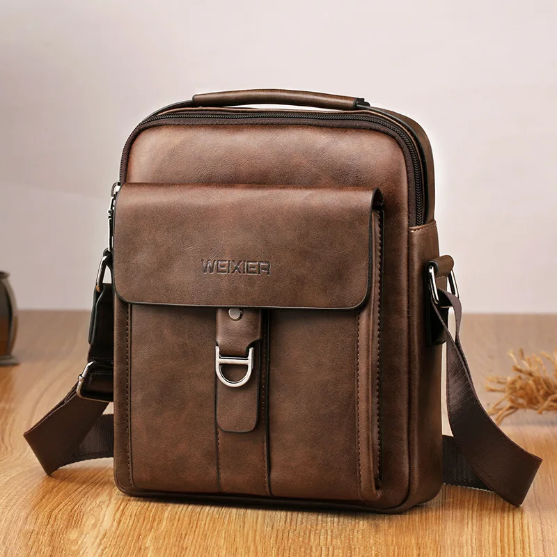 Luxury Leather Men Shoulder Bag For ipad Zipper Crossbody Bags Man Messenger Bag Multi Functional Handbag Male Tote Bag