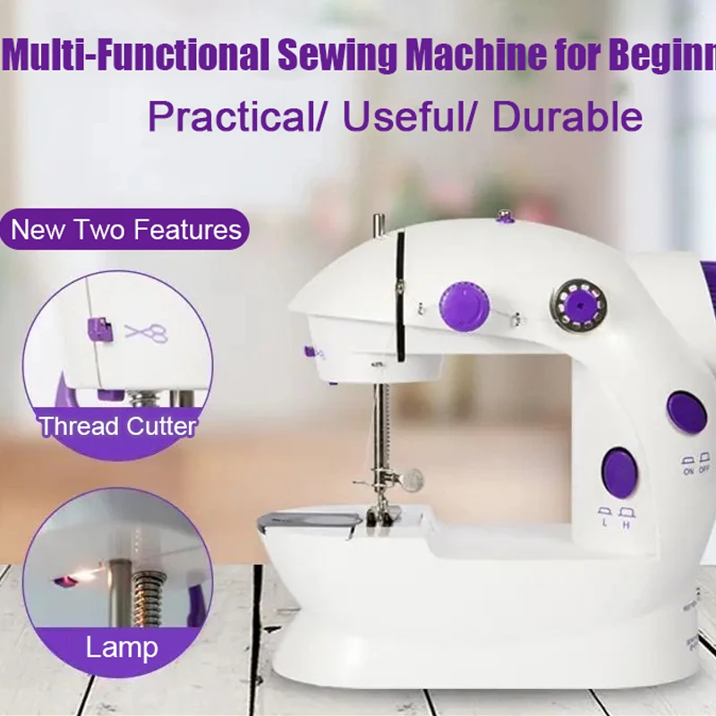 Mini Sewing Machine Multifunction Sewing Machine with Light Cutter Foot Pedal Portable Household Night Light Sewing Machine