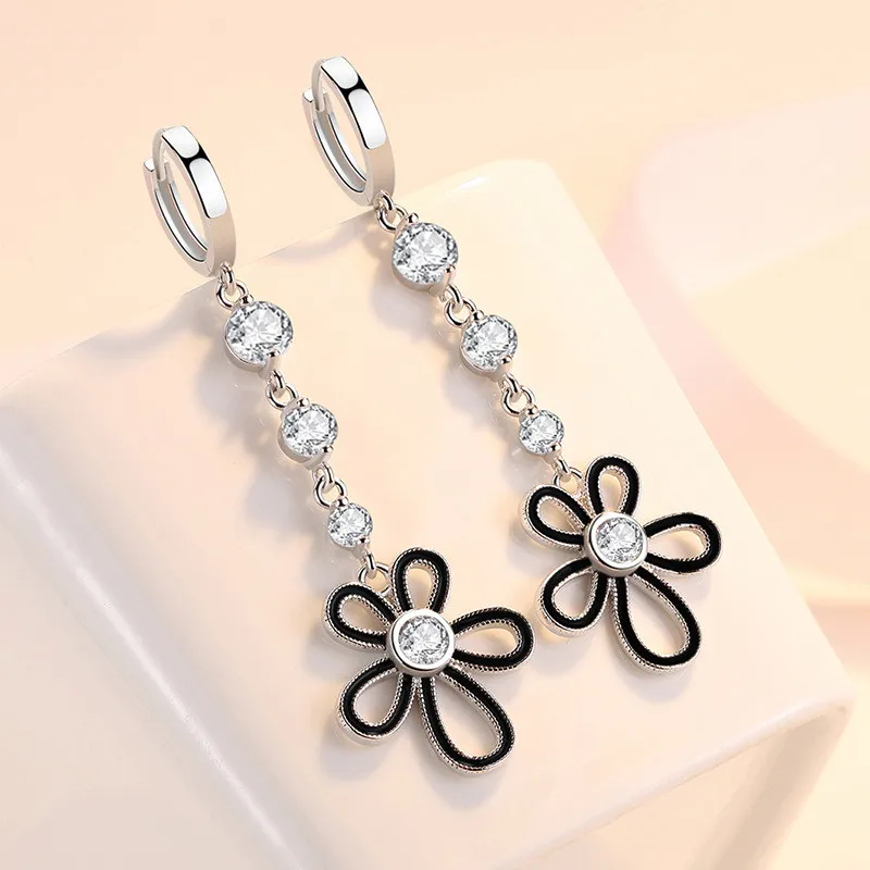 1 пара Женские Элегантные серьги-клипсы с полыми черными цветами и фотоэлементами, женские модные украшения E2215