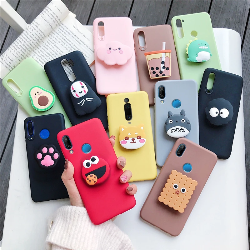 

3D cute silicone cartoon phone holder case for xiaomi redmi note 7 5 6 pro k20 7a 4a 4x 5 plus 5a prime 6a go stand cover