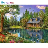 gatyztory pictures by number river house kits home decor painting by numbers landscape drawing on canvas handpainted art diy gif