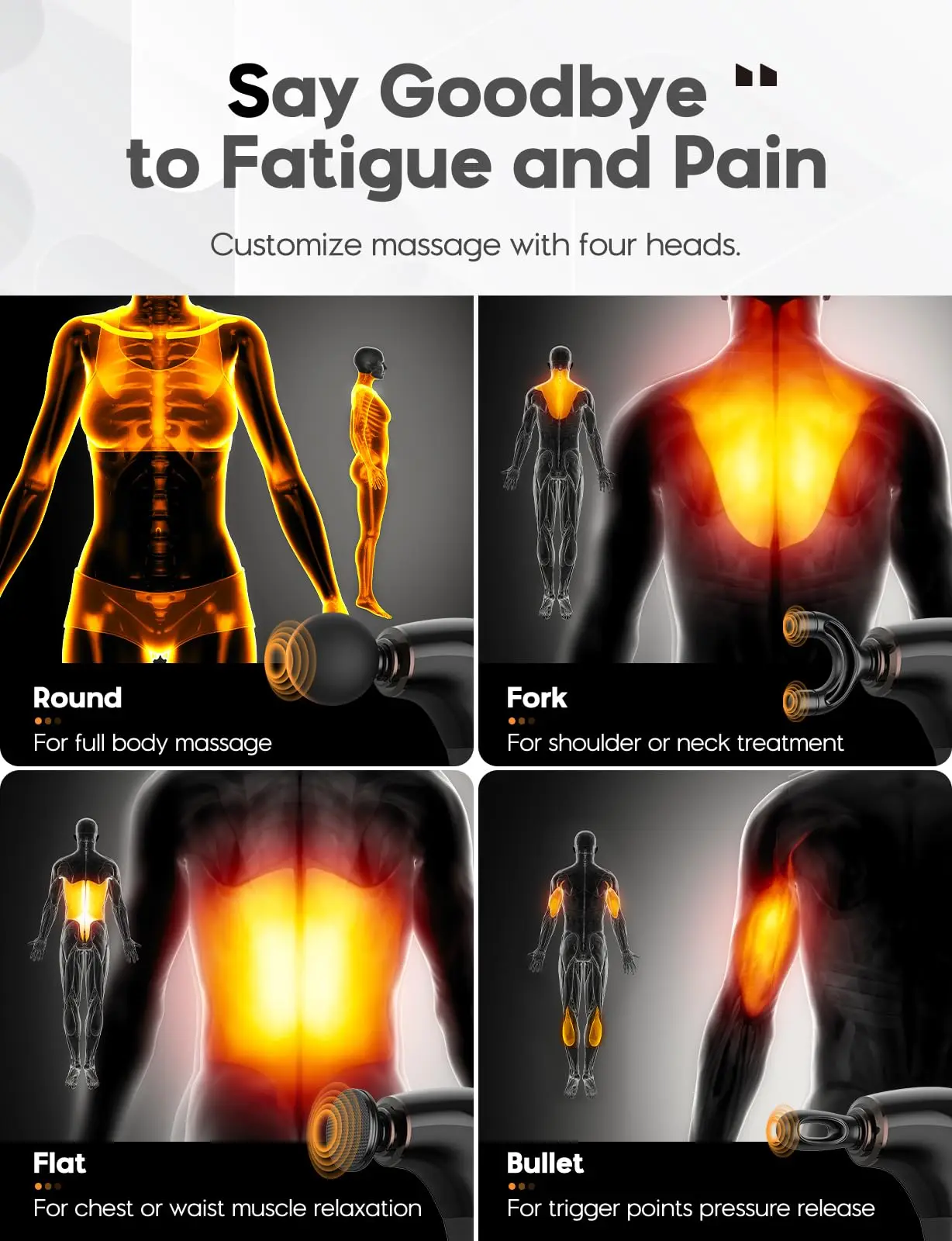 Фасциальный массажный пистолет с изогнутой длинной ручкой высокочастотный