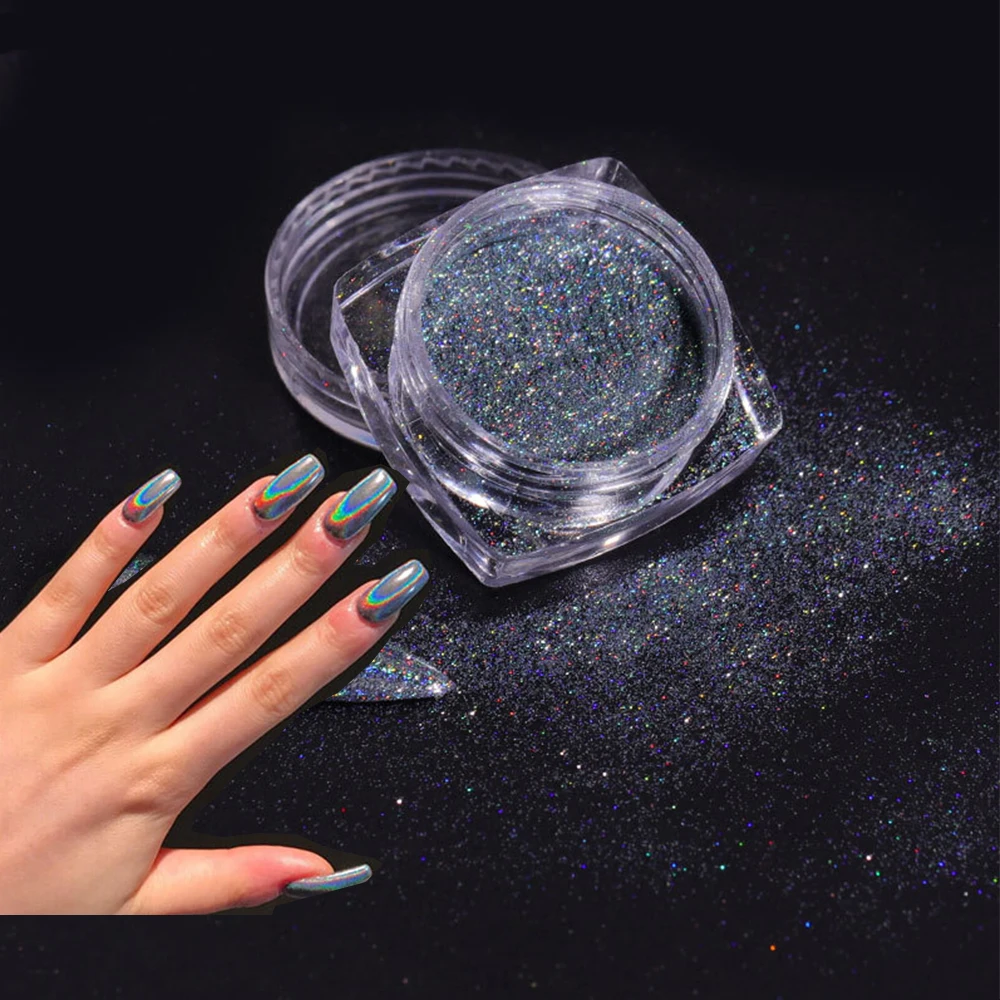 

1 Jar Holographic Nail Powder Chrome Laser Magic Mirror Glitter Pigment Shimmer Rubbing Nail Dust UV Gel Polishing Decoration