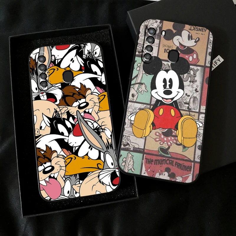 

Disney Mickey Mouse Lovely Phone Case For Samsung Galaxy A01 A02 A10 A10S A20 A22 A31 4G 5G Back Coque Liquid Silicon Black