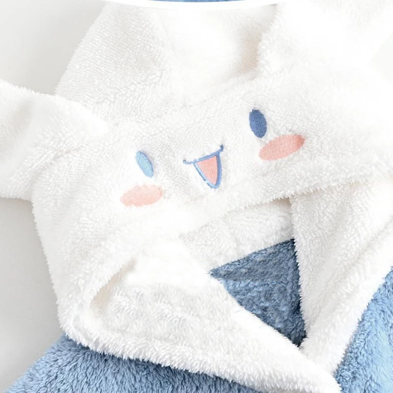 Lovely Women's Nightgown Hooded Fleece Nightdress Plush Warm Loungewear with Pocket Sky Blue Dog Animal Pajamas Cosplay Homewear