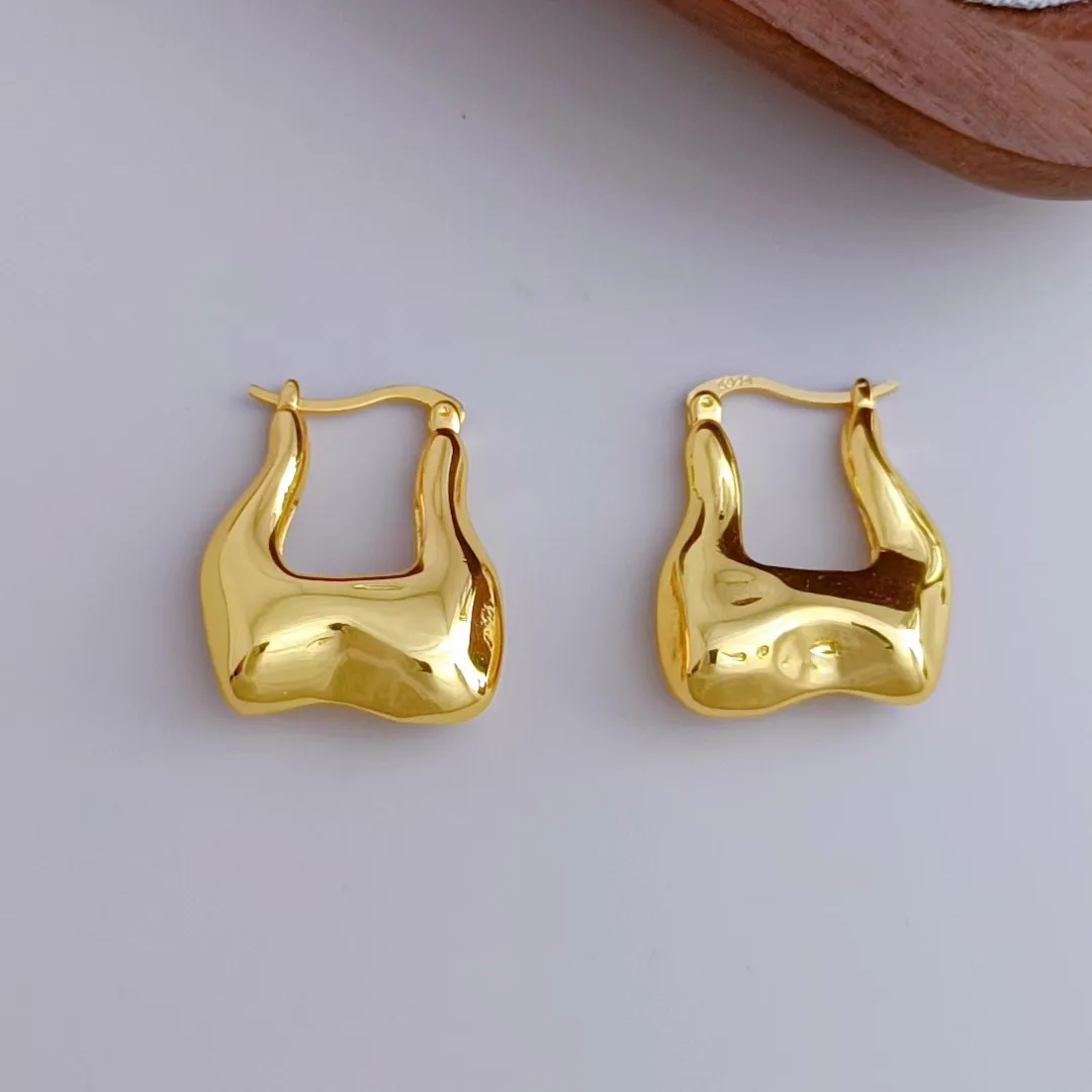 S925 Серебряные иглы Минималистичные изящные серьги неправильной формы 18-каратное