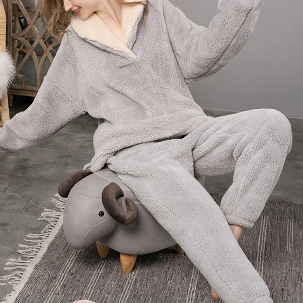 

Comfy Pajama Sets Woman Fluffy Pijama Suit With Pants Thick Warm Fleece Women's Homewear Home Clothes