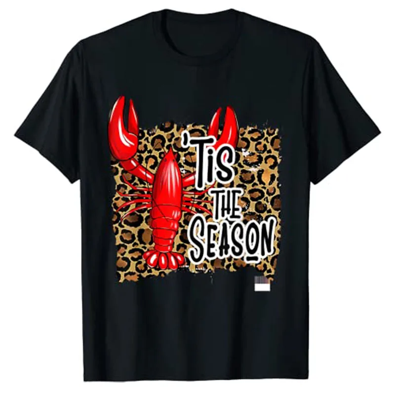 

Tis The Season Crawfish Leopard Mardi Gras Carnival Festival T-Shirt Graphic Tee Tops
