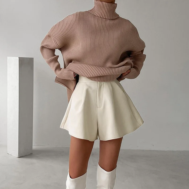 High Waist Loose Wide-leg Shorts Women A-line Casual Commuting Trouser Button Pocket Vintage All-match Flare Short Pants