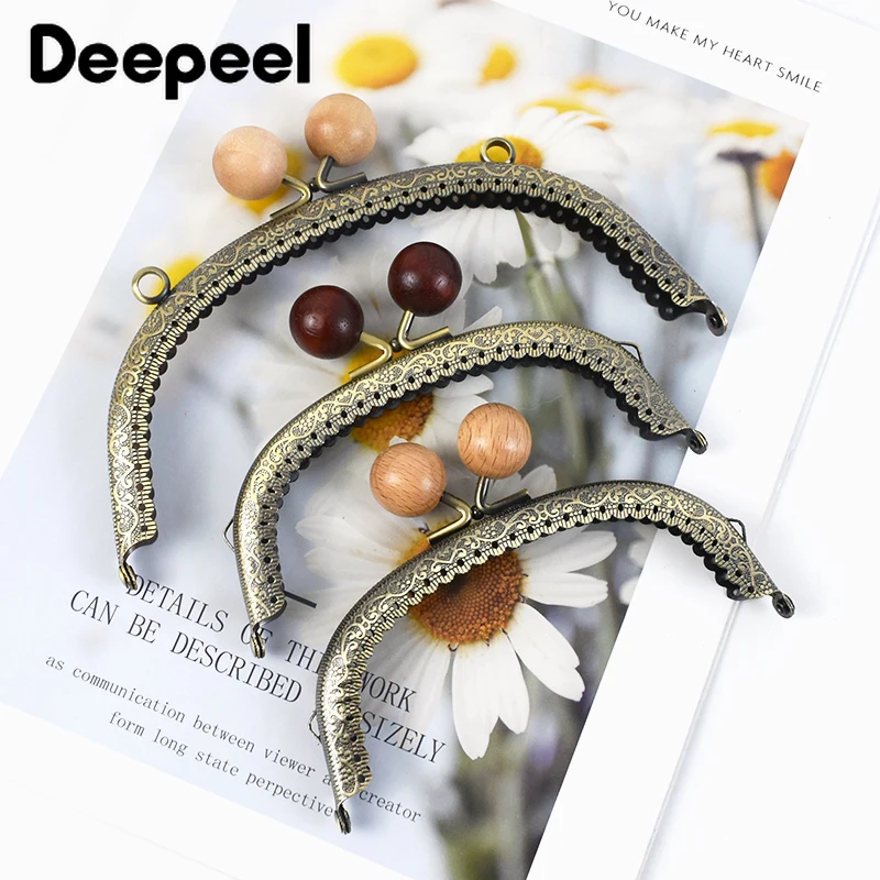 

2Pcs 12.5/16.5/20.5cm Metal Embossed Purse Frame with Wood Bead Head Wallet Kiss Clasps Handles DIY Sewing Hardware Accessories