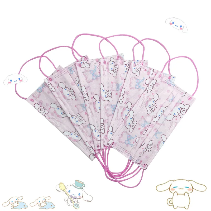 

50Pcs Cinnamoroll Sanrio Anime Cartoon Three Layers Mask Fashion Disposable Protective Face Mask Dust Mask Boy Girl Gift No Box
