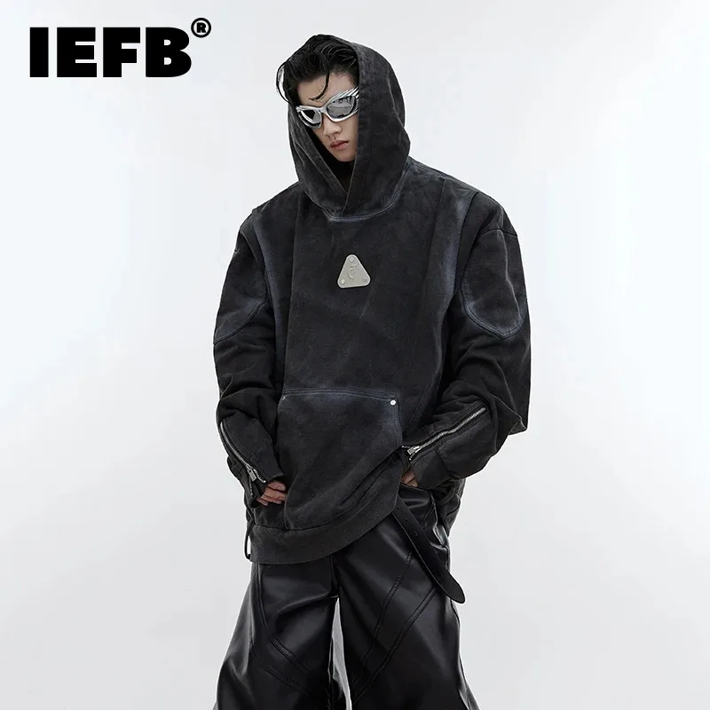 

Мужские худи IEFB на осень-зиму, нишевой дизайн, потертый ретро свитер с капюшоном, свободные толстовки оверсайз с градиентом, новинка 2023, 9C3226