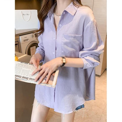 Ice Silk White Sunscreen Shirt Women's Long Sleeved 2023 Summer New Versatile Cardigan Thin Coat Simplicity Fashion Clothing