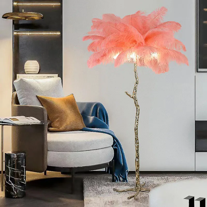 

Copper Colorful Feathers Floor Lamp For Living Room Bedroom Hotel E14 Bulb Home Deco Modern Lighting 110-240V