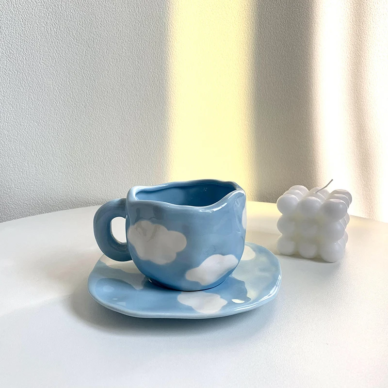 INS Style High-end Ceramic Cup and Saucer Set Tulip Hand-pinch Pastoral Small Fresh Coffee Creative Gift |