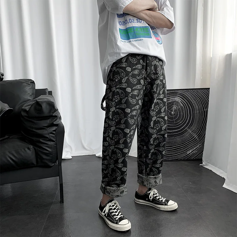 Bandana Baggy Jeans for Men Oversize Pants Spring Embroidery Straight Wide Leg Denim Trousers Hiphop Streetwear Clothes Y2K