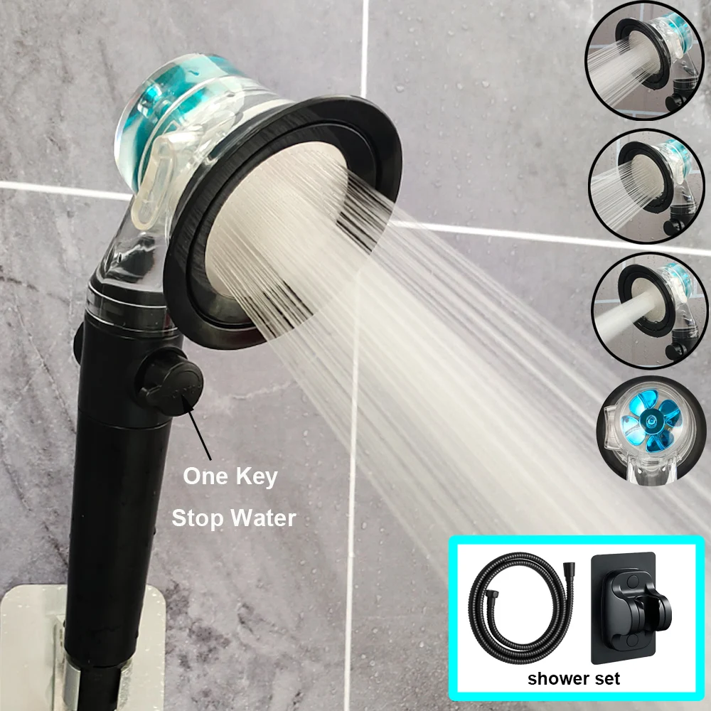 

Zloog Turbo Propeller Pressurized Shower Head High Pressure 3 Modes Filter Rainfall Shower Set Stop Button Bathroom Accessories