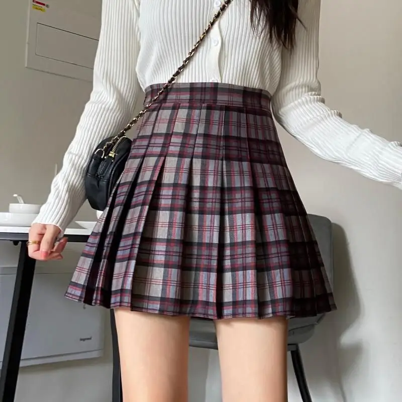 2022 Summer Pleated Plaid Student Skirt Female High Waist Sexy Pretty Plaid Skirt