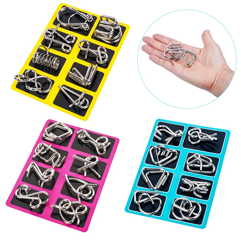 

8Pcs/Set Metal Montessori Puzzle Wire IQ Mind Brain Teaser Puzzles Children Adults Interactive Game Reliever Educational Toys