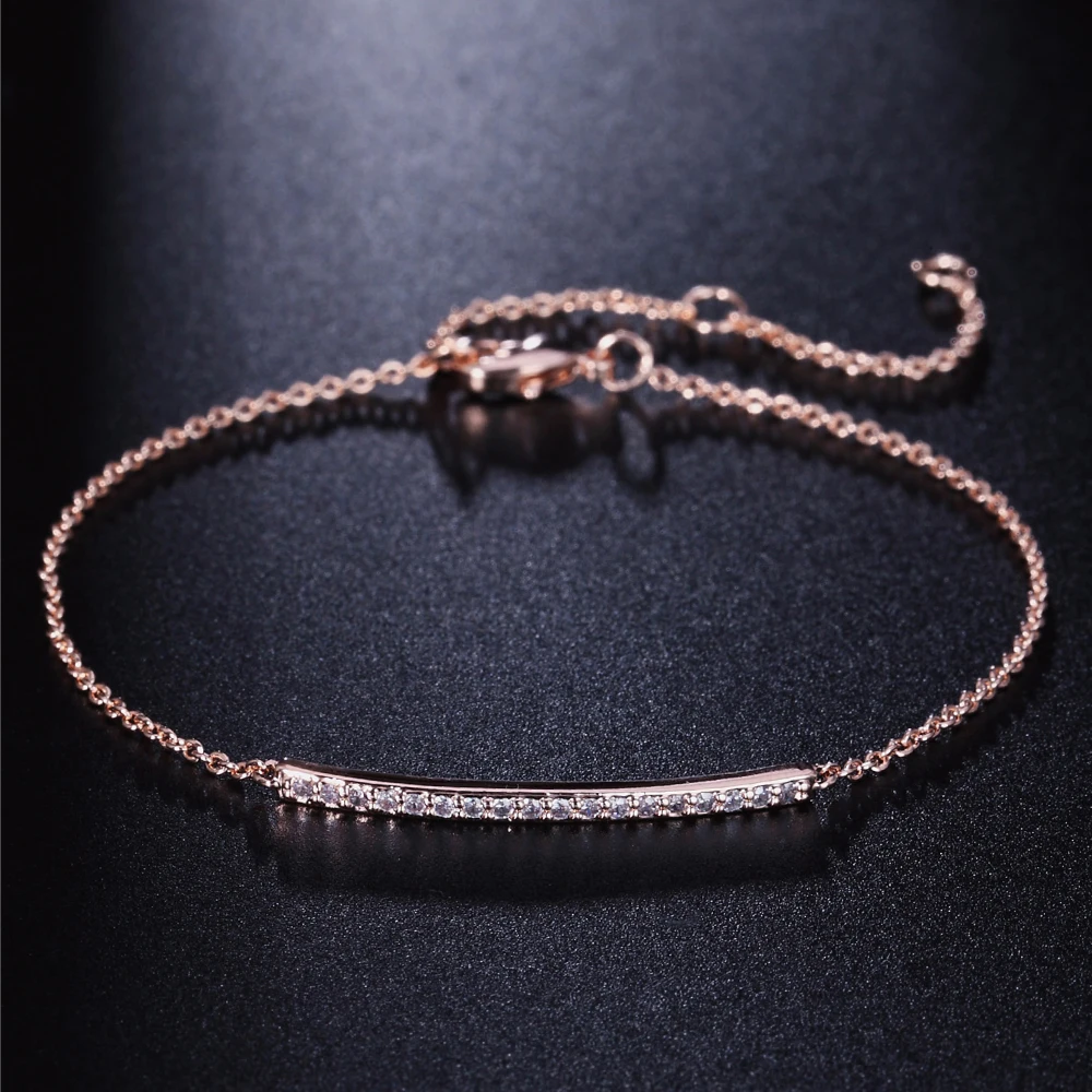 

Korean Fashion Bracelets For Women Minimalist Bling Micro-paved Zircon Top Quality Rose Gold Color Chain On The Hand Jewelry