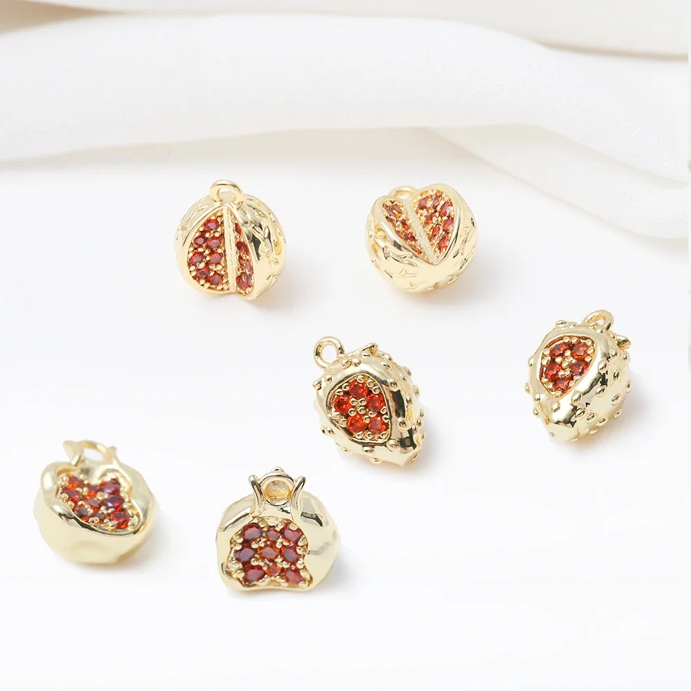 5 латунных фруктовых кулонов с микропокрытием CZ гранатовые семена яблоки вишня