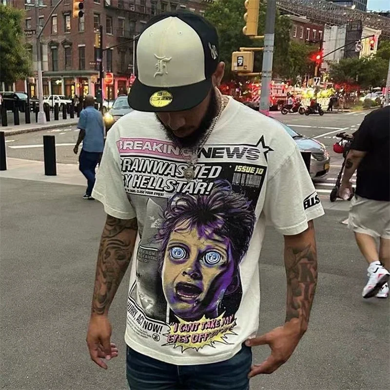 

Хлопковая футболка Hellstar с рисунком ярких цветов, топ с коротким рукавом в стиле Ultra Fire White 1:1